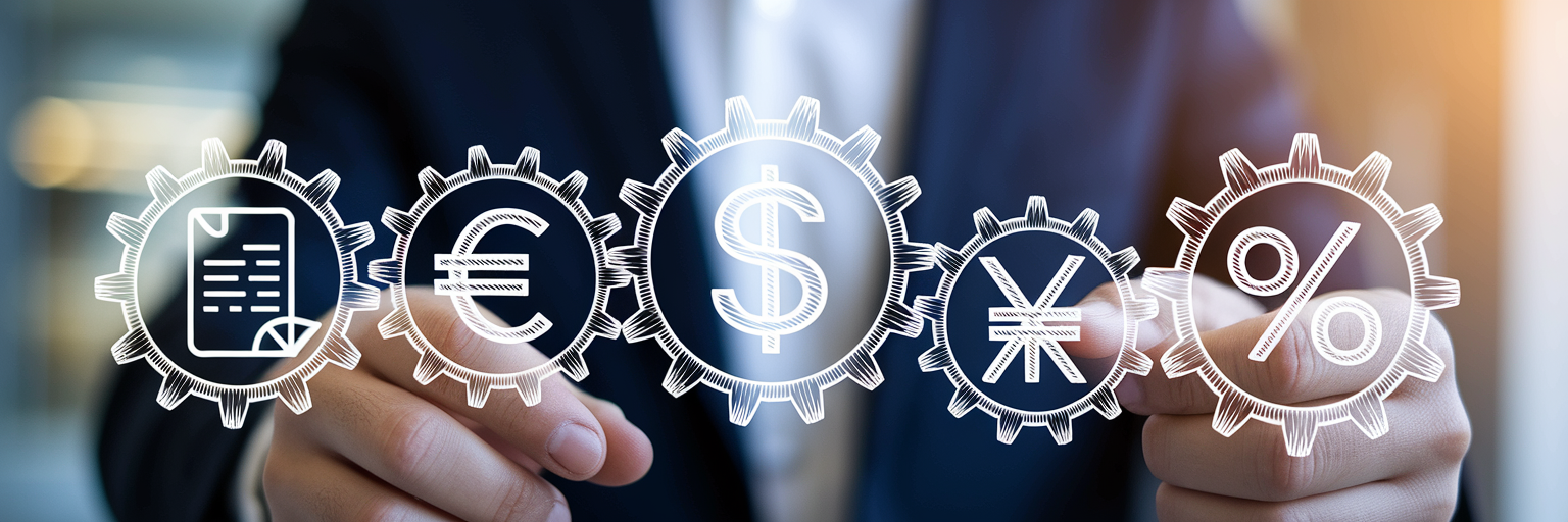 Interconnected gears showing automated financial workflow.