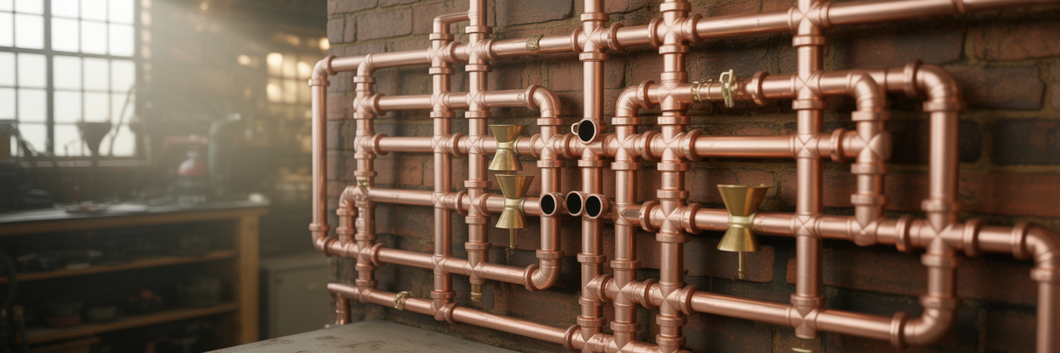 Intricate copper pipe drainage system