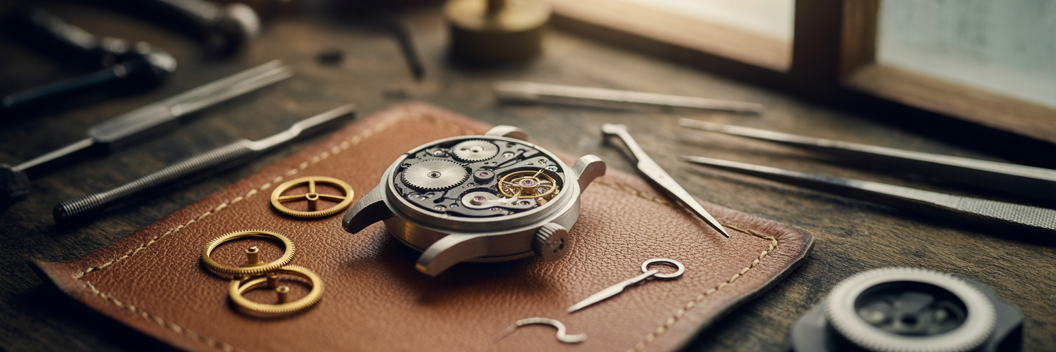 Intricate gears of a disassembled watch