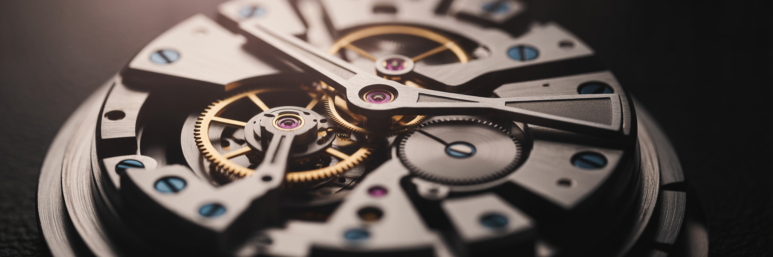 Intricate gears of a mechanical watch movement.
