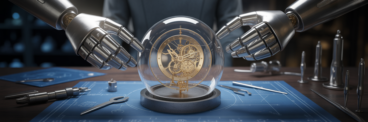 Intricate golden mechanism encased in crystal shield.