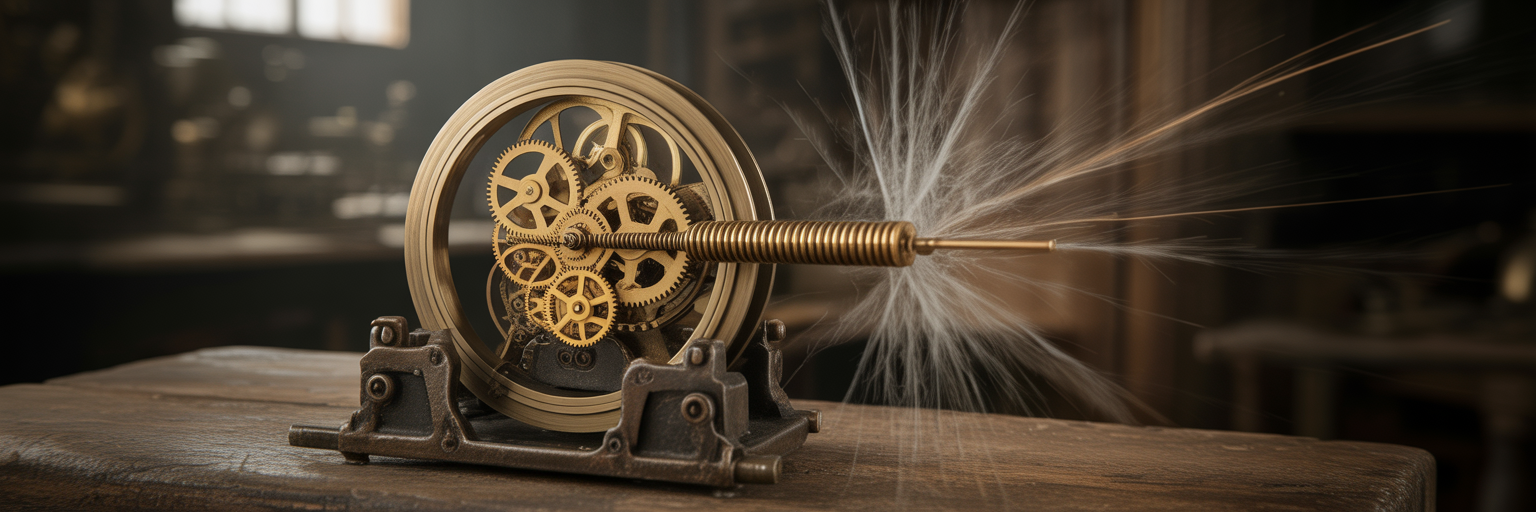 Intricate mechanical spring releasing energy.