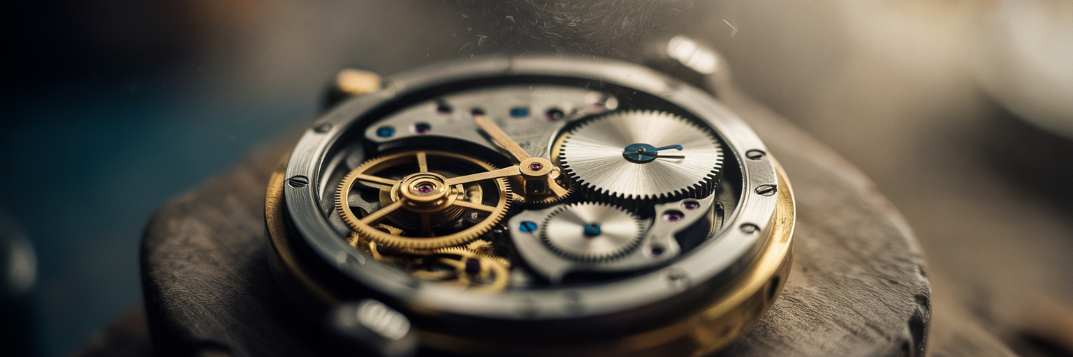 Intricate mechanical watch gears stopping.