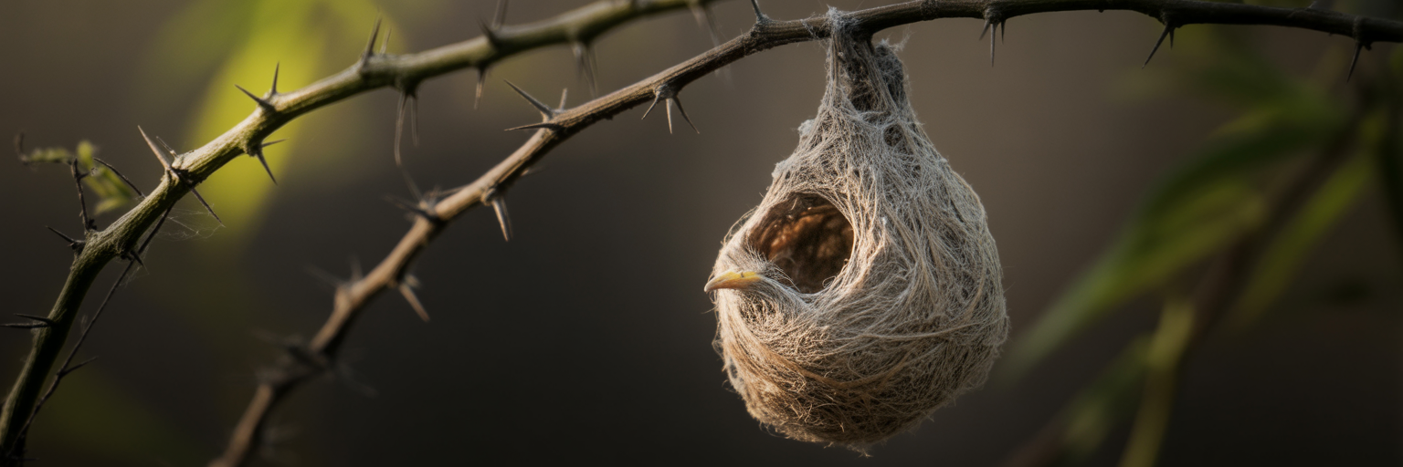 Intricate penduline tit nest on branch