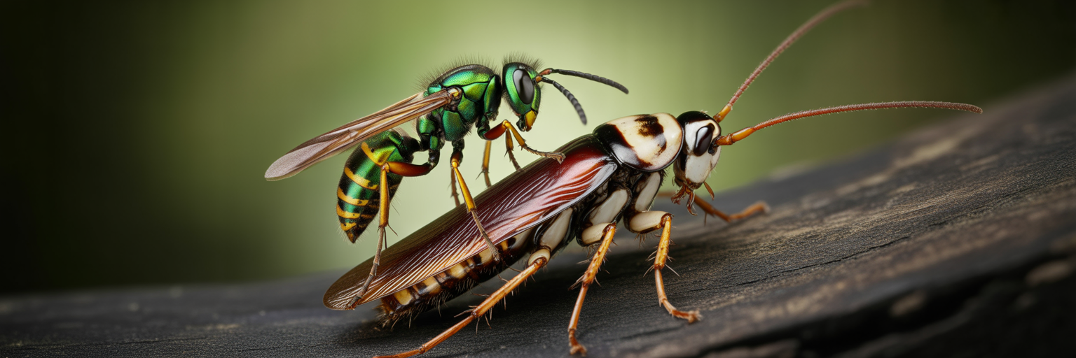 Jewel wasp controlling a cockroach