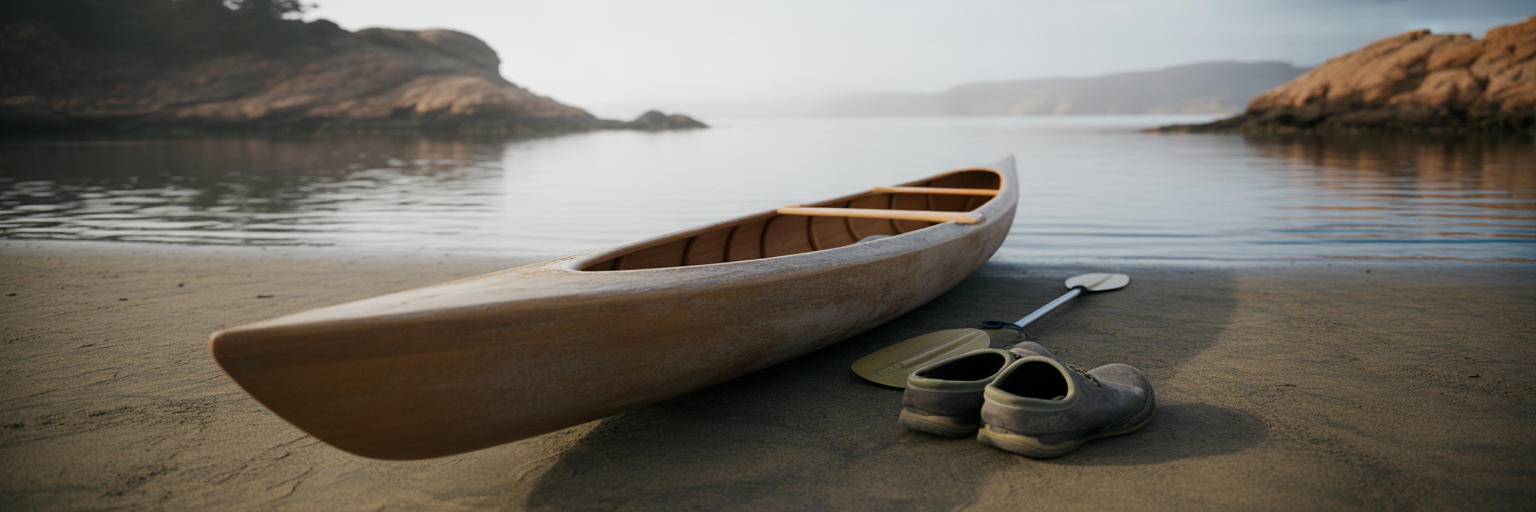Kayak resting on a quiet Monterey beach