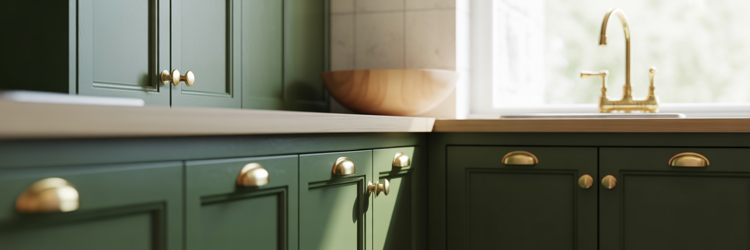 Kitchen with wood and brass pulls
