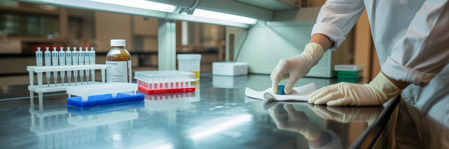 Laboratory bench prepared for sterile work.
