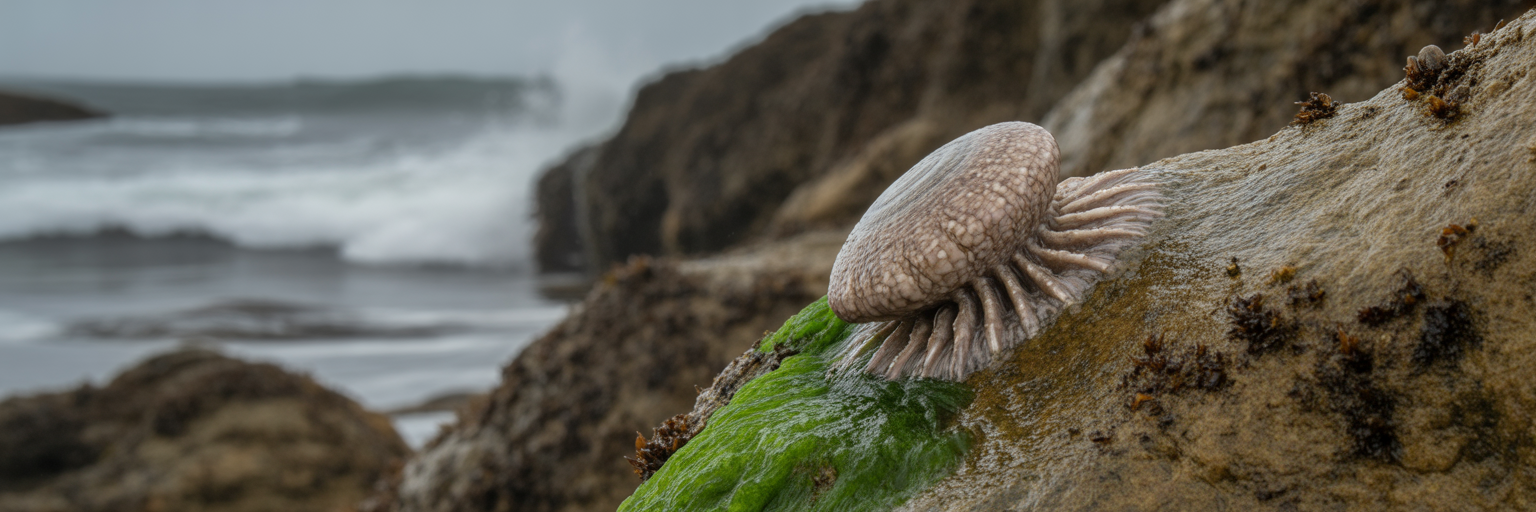 Limpet on a rock with crashing waves