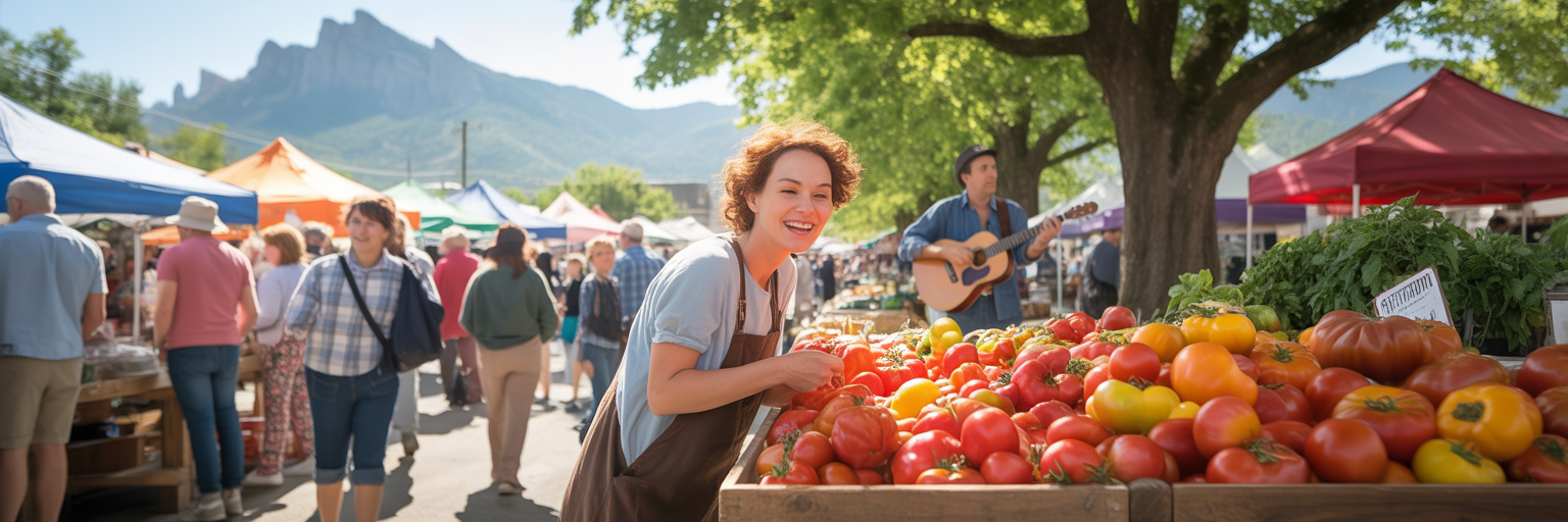 Lively community scene at Boulder Farmers Market.