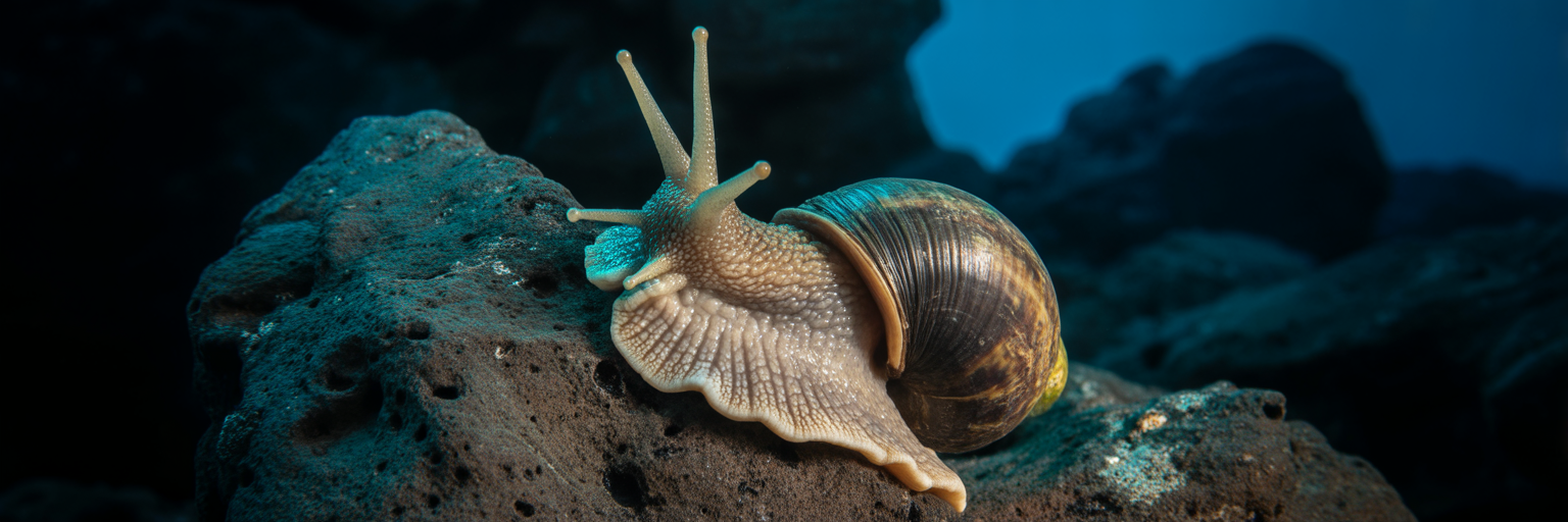 Living scaly-foot snail on volcanic rock.