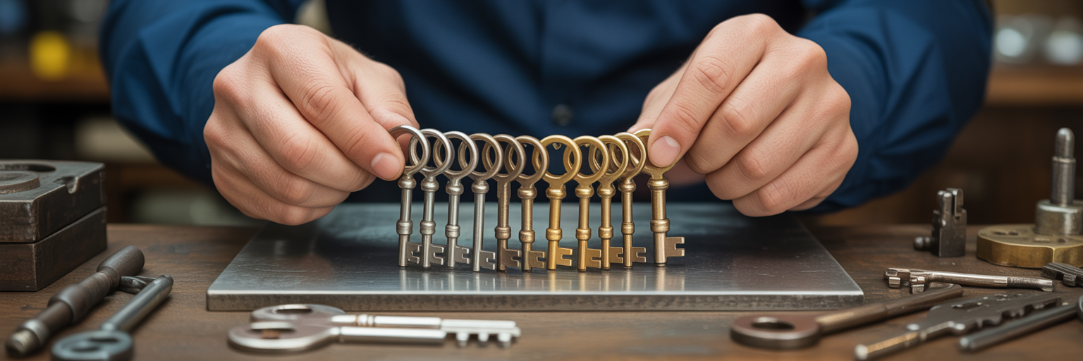 Locksmith crafting unique security keys.