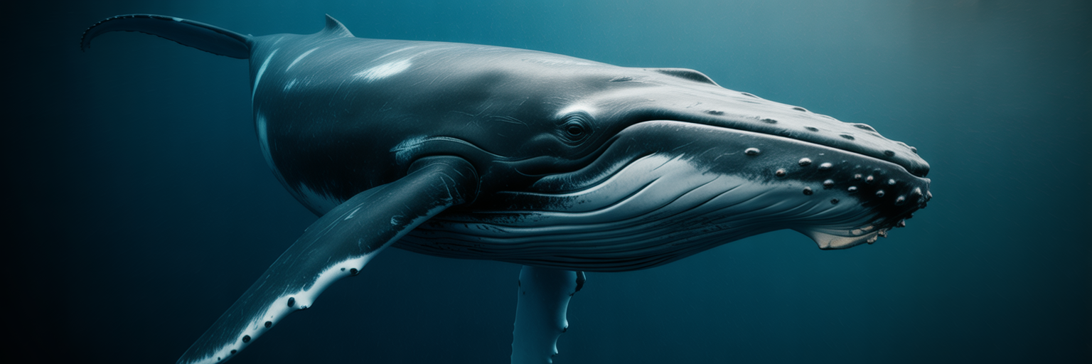 Low-angle view of a massive humpback whale