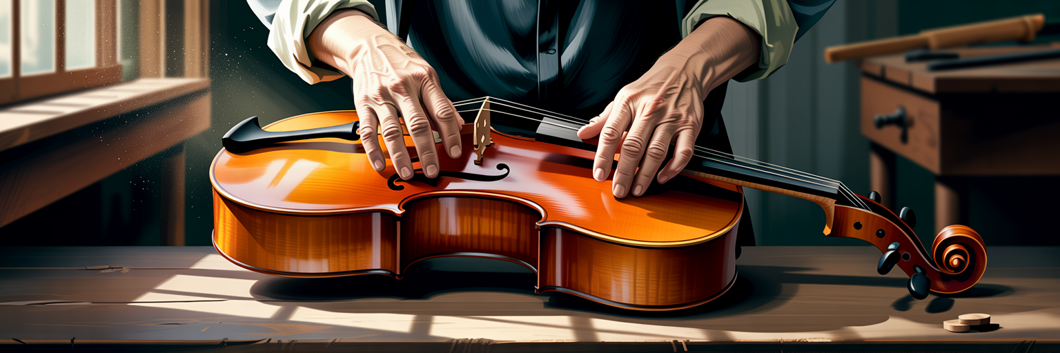 Luthier carefully restoring a vintage cello.