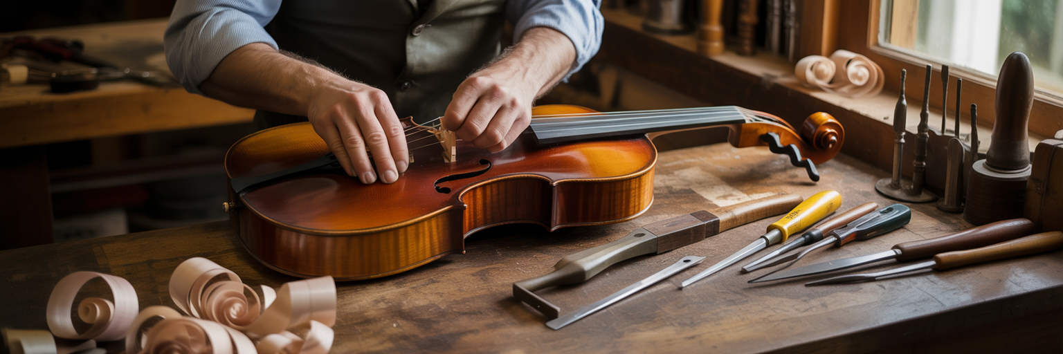Luthier's hands assembling a cello.