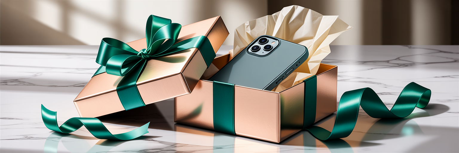 Luxury phone case in an open gift box.