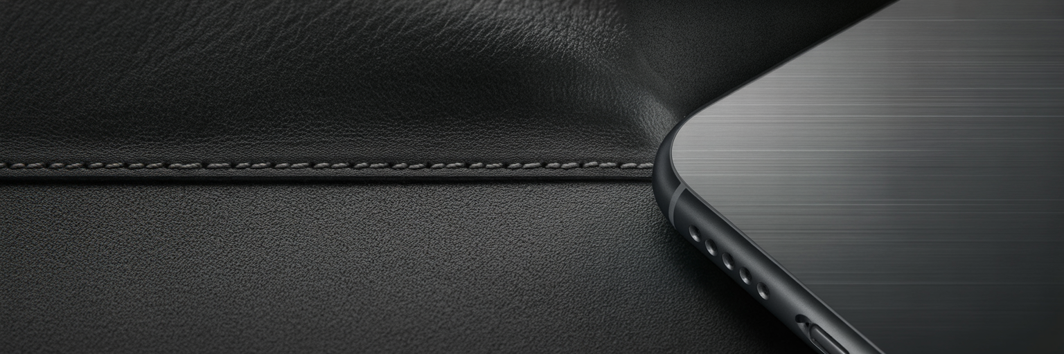 Macro detail of leather and metal finish
