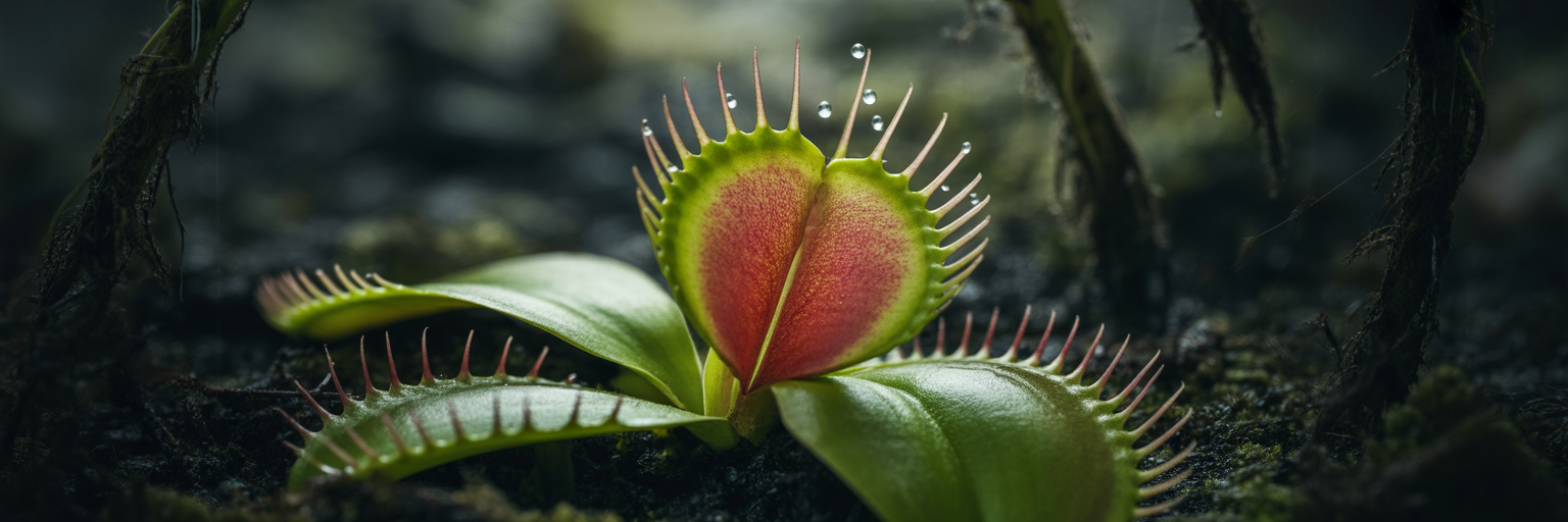 Macro view of a Venus flytrap trap