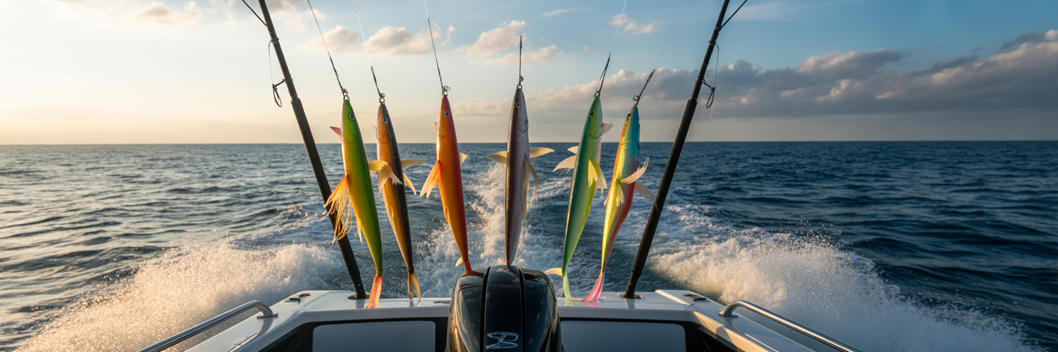 Mahi trolling spread in choppy seas