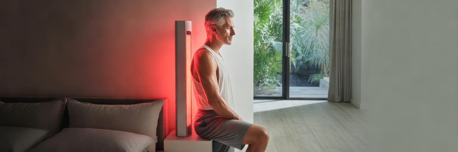 Man using red light panel