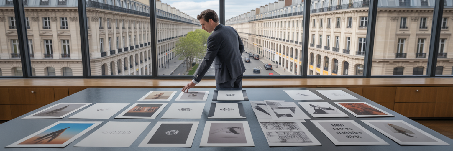 Manager choisissant des échantillons créatifs dans un bureau.