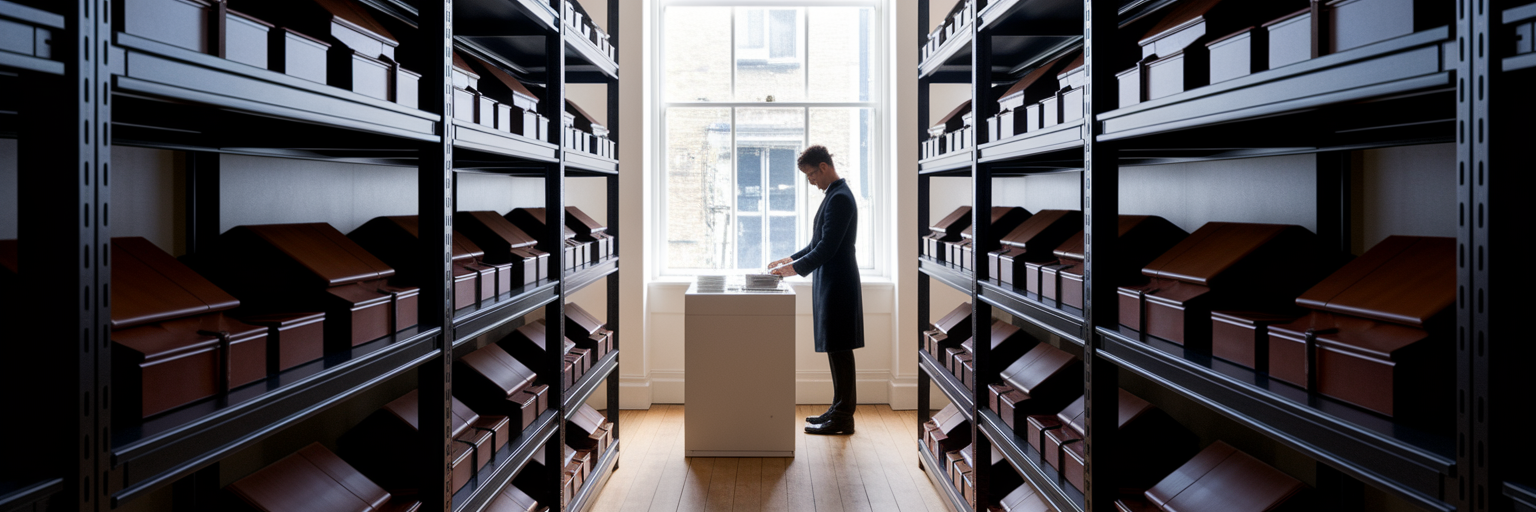 Manager counting cash in luxury stockroom.