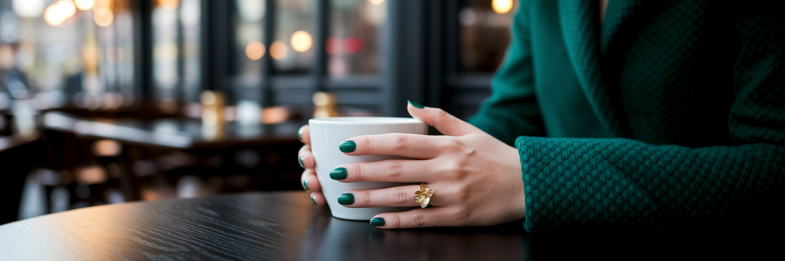 Manichiură elegantă de iarnă verde smarald.