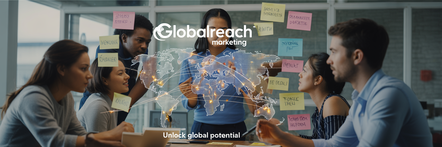 Marketing team planning global keyword strategy.