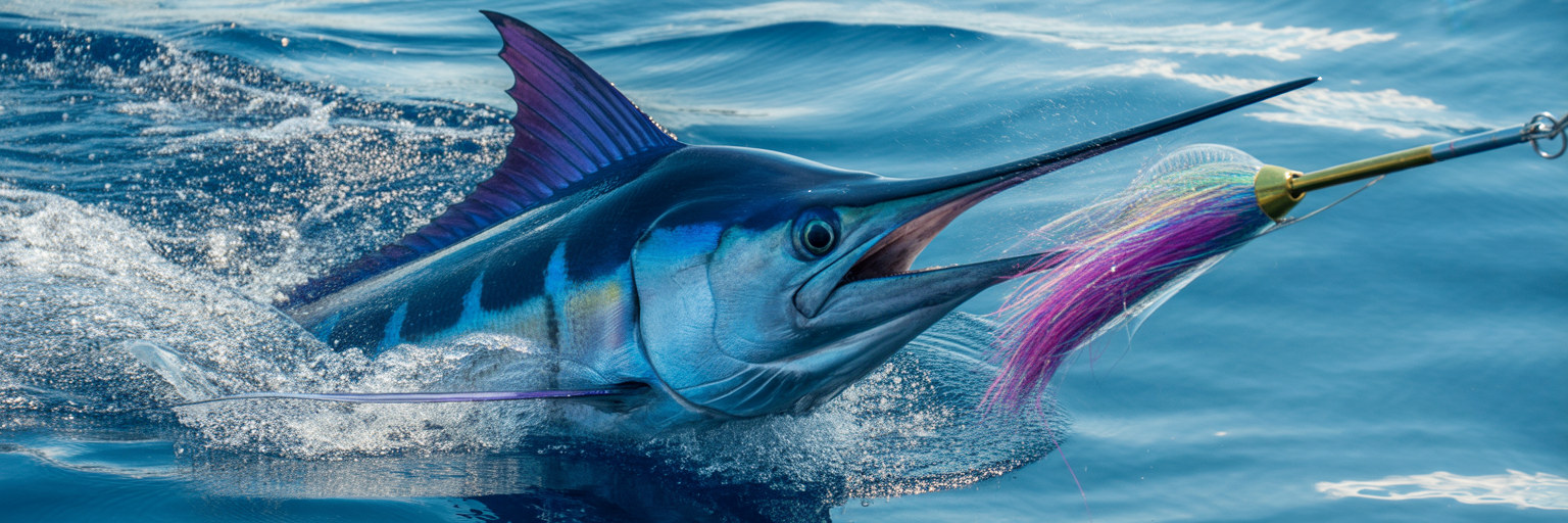 Marlin chasing a skirted trolling lure.