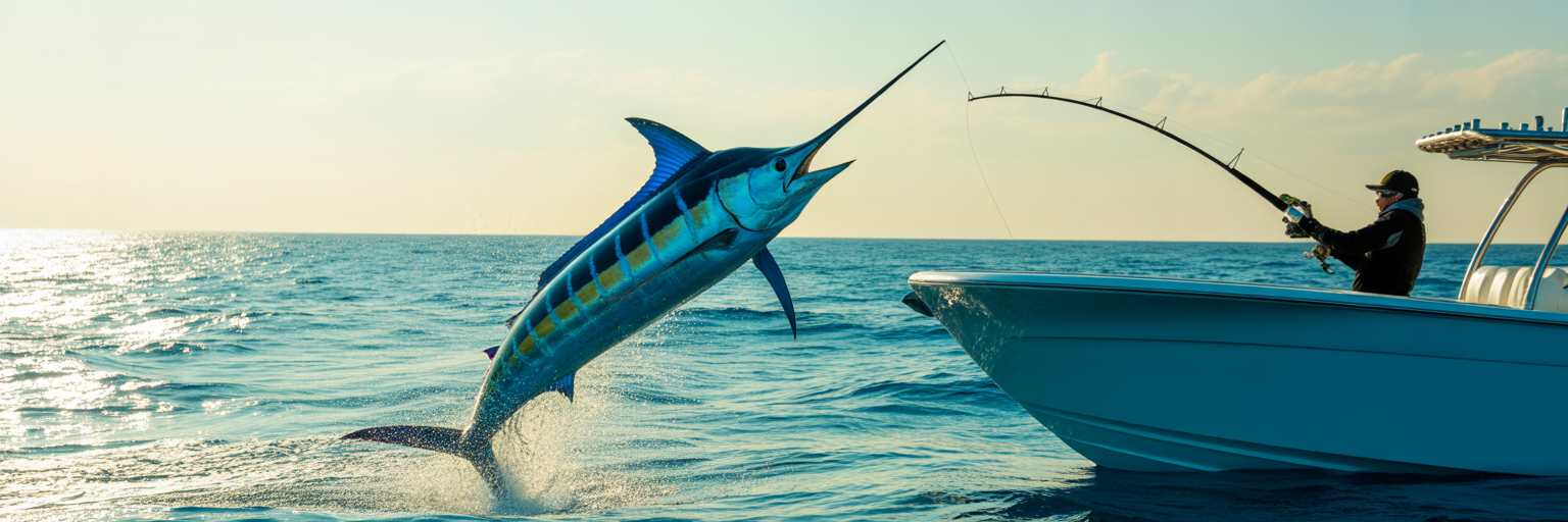 Marlin hooked on an offshore trolling line