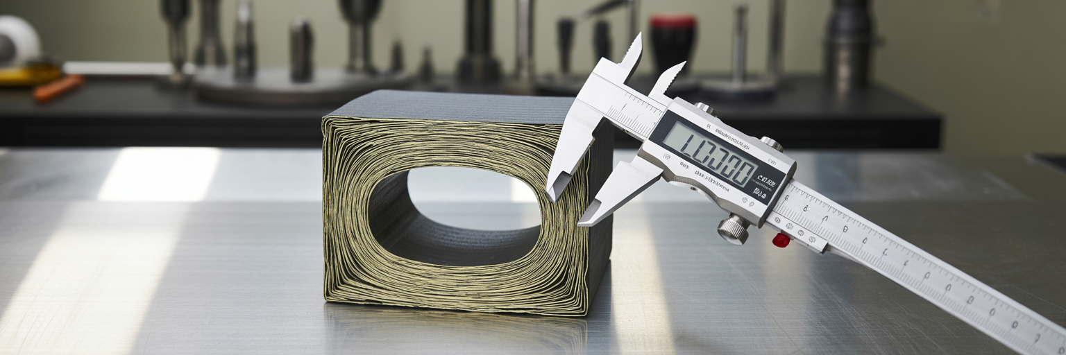 Measuring aramid fiber with calipers.