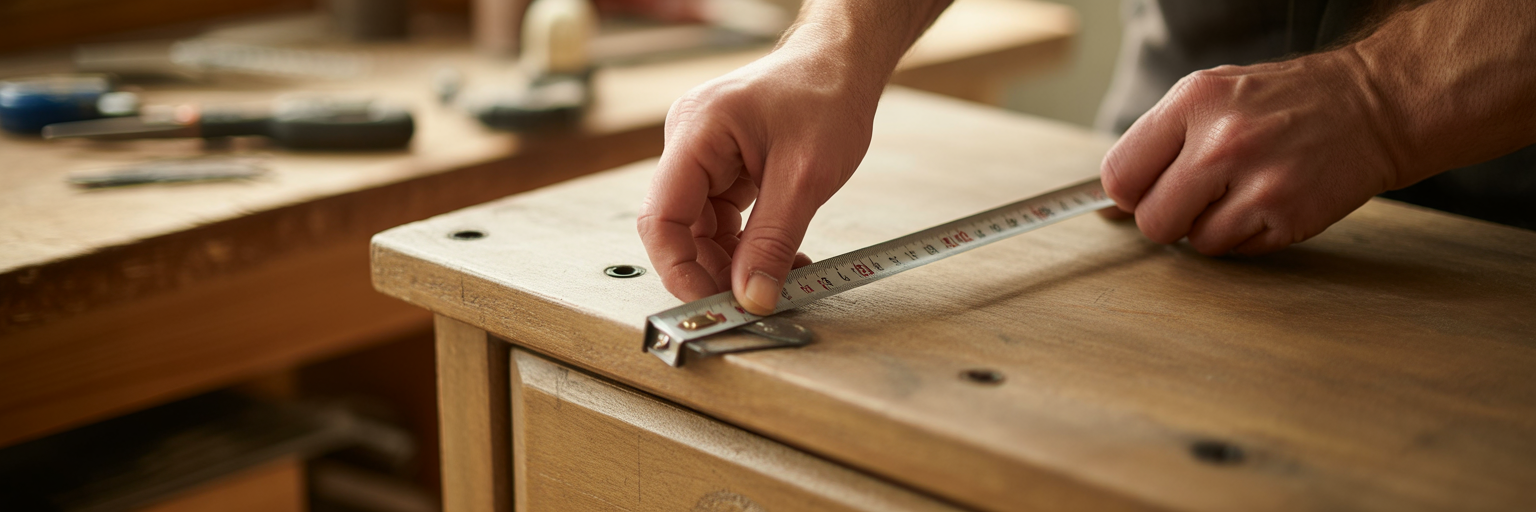 Measuring center-to-center distance for drawer pull.