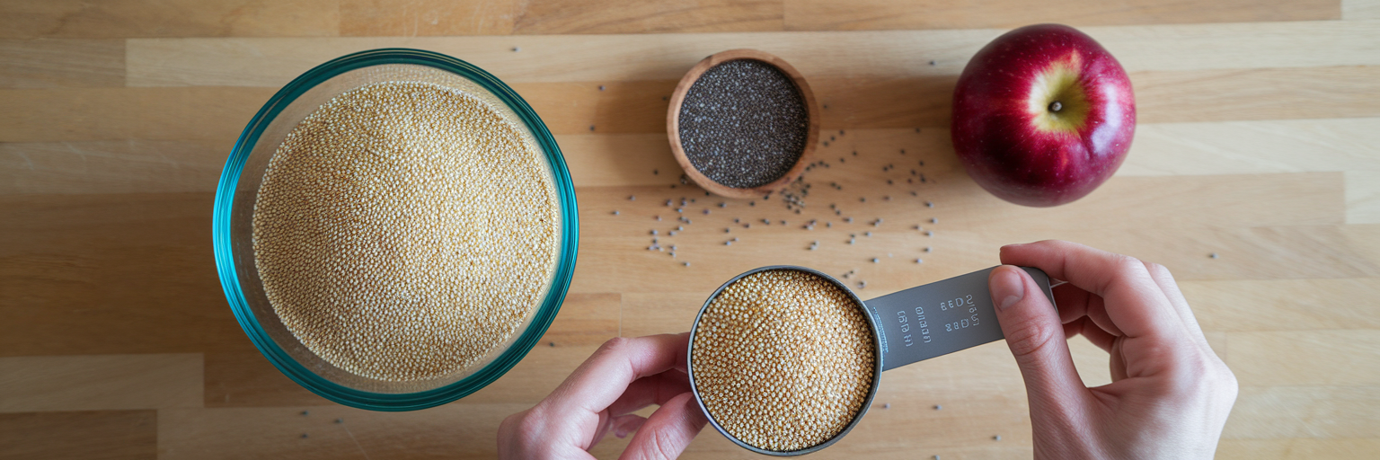Measuring high-fiber ingredients on kitchen counter.