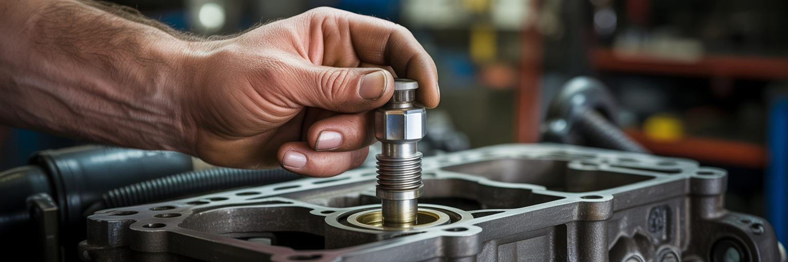 Mechanic holding coolant temperature sensor.