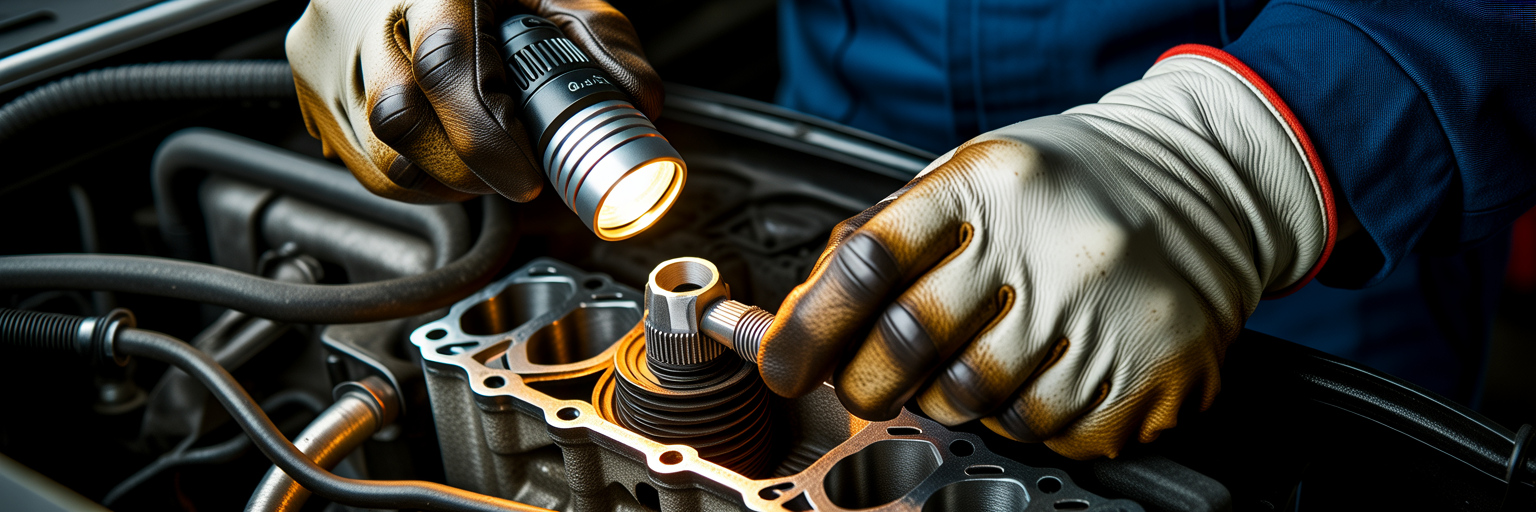 Mechanic inspecting an oil pressure sensor connector.