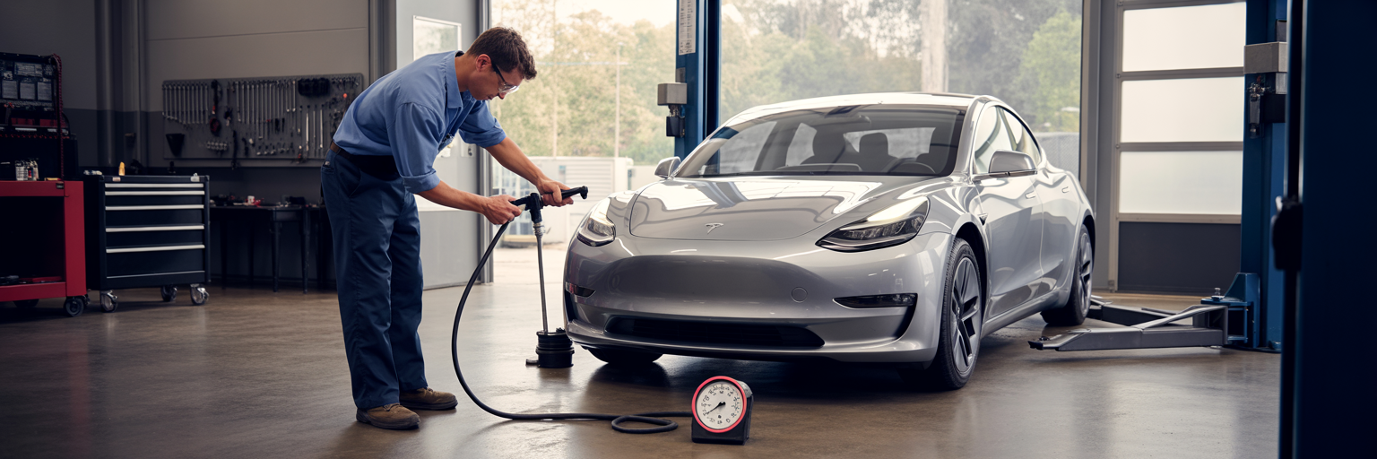 Mechanic performing a cooling system pressure test.
