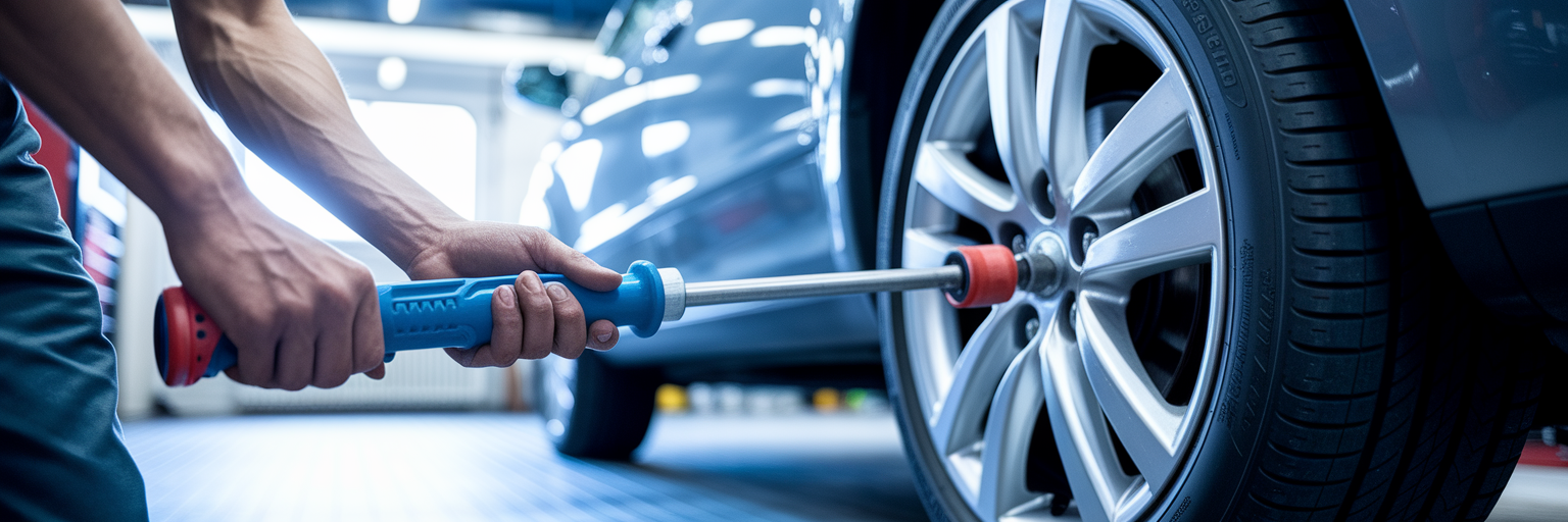 Mechanic performing a professional tire rotation.