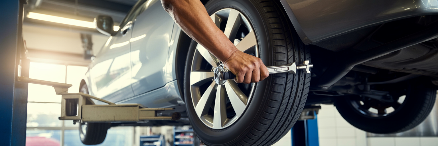 Mechanic performing tire service on car.