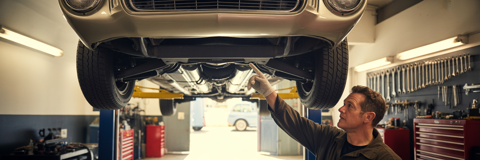 Mechanic pointing to car's fuel system