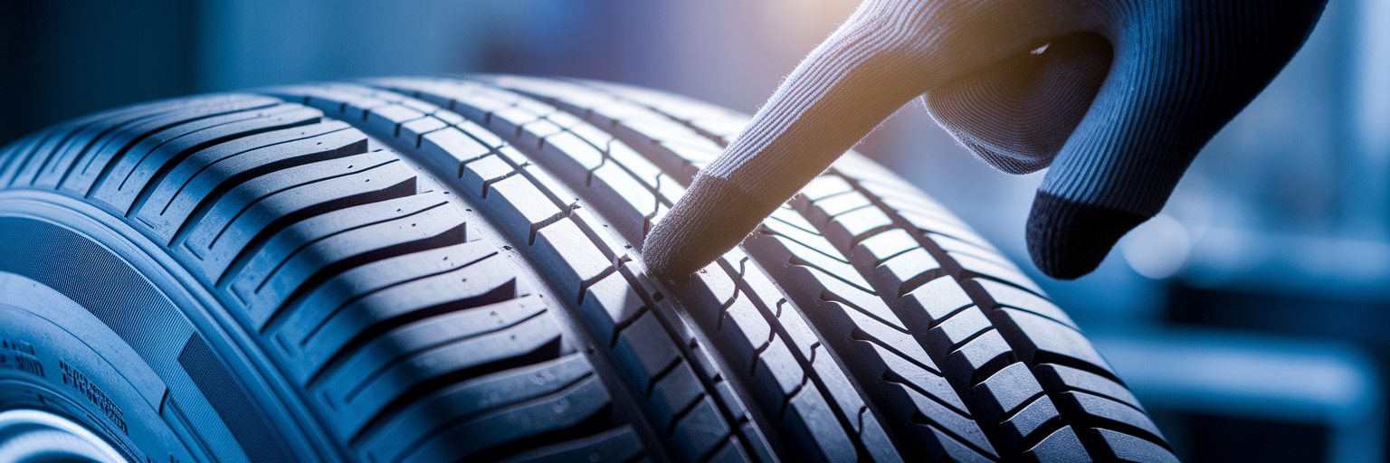 Mechanic pointing to uneven tire wear