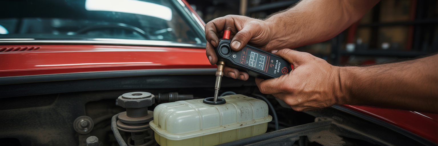 Mechanic testing car brake fluid quality