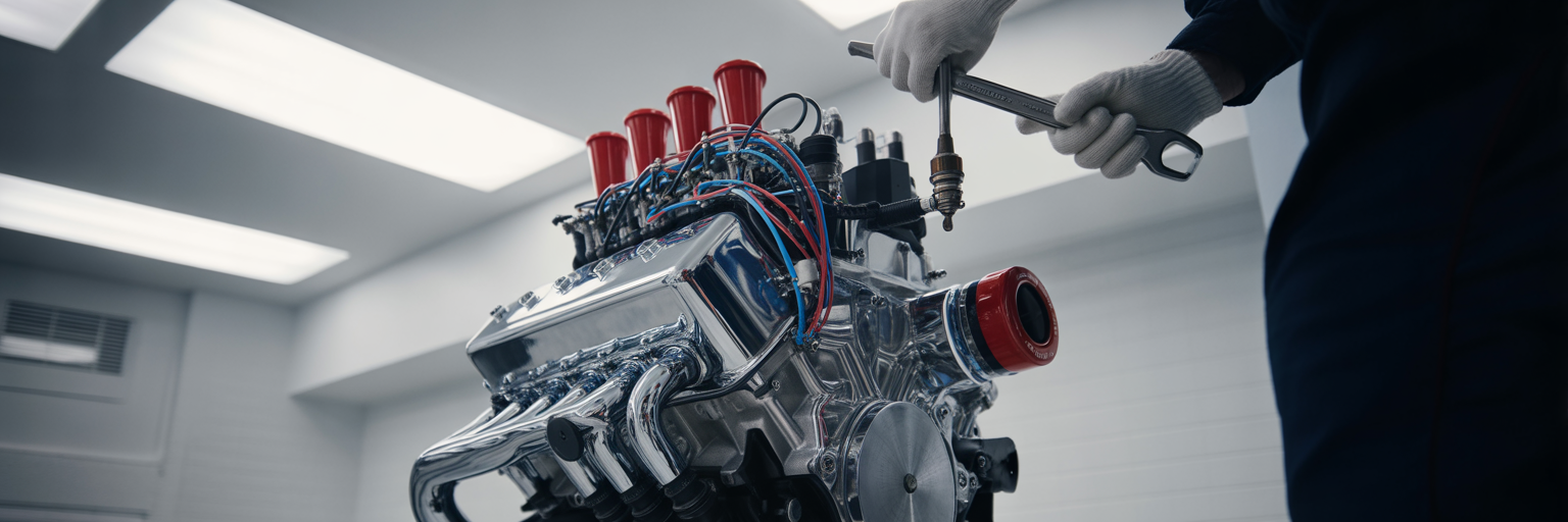 Mechanic tuning a high-performance engine.