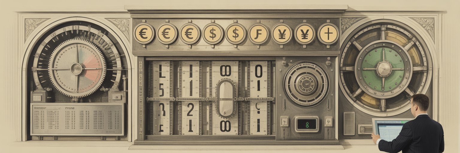 Mechanical currency exchange machine for global finance.
