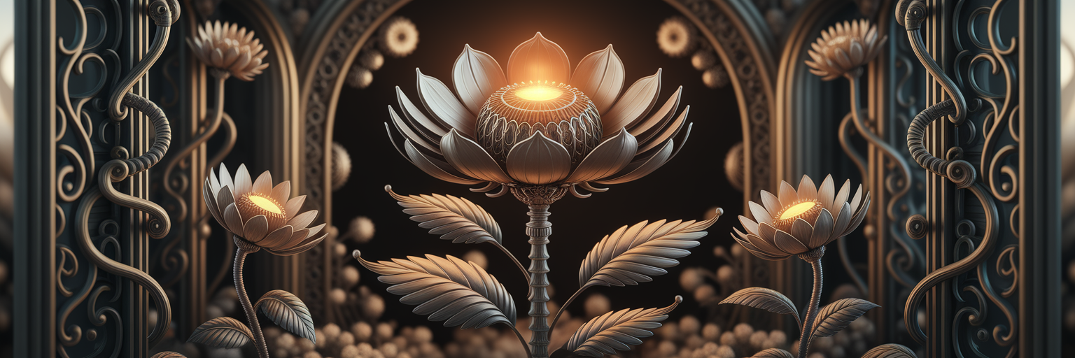 Mechanical flower glowing to signal an automated alert.