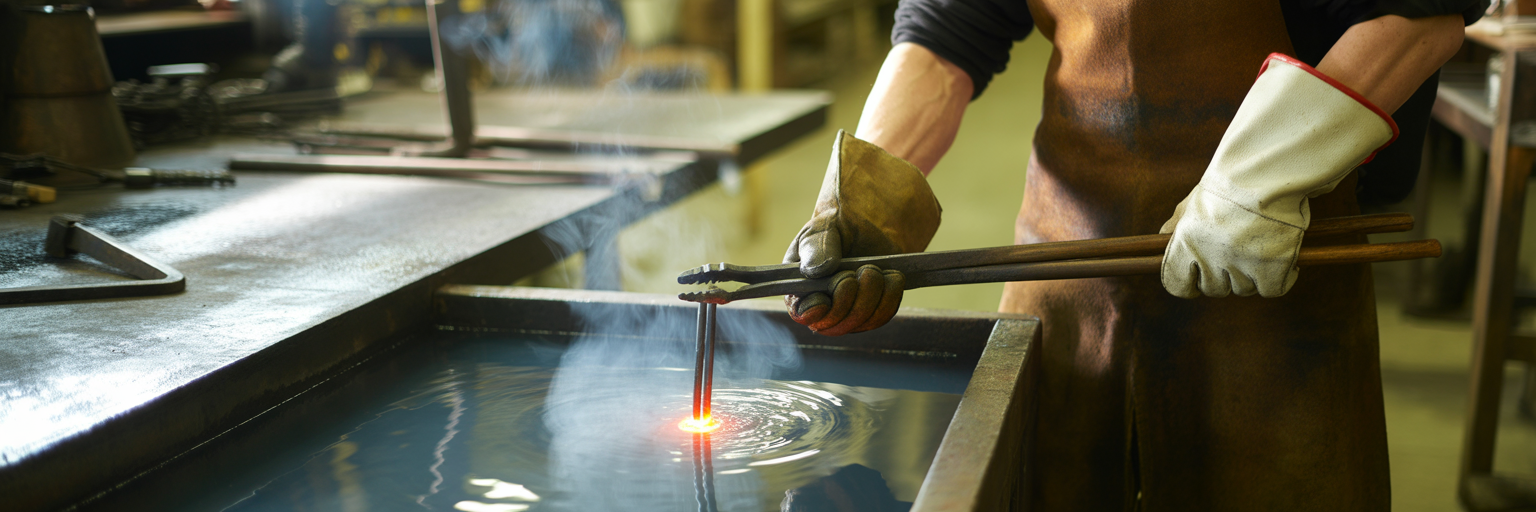 Metal being tempered in cold water.