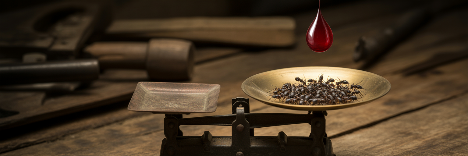 Metaphor of ants balancing with blood drop