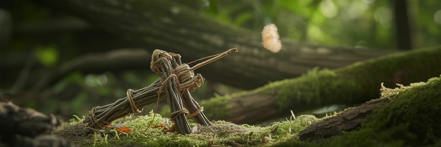 Metaphorical catapult launching golden pollen