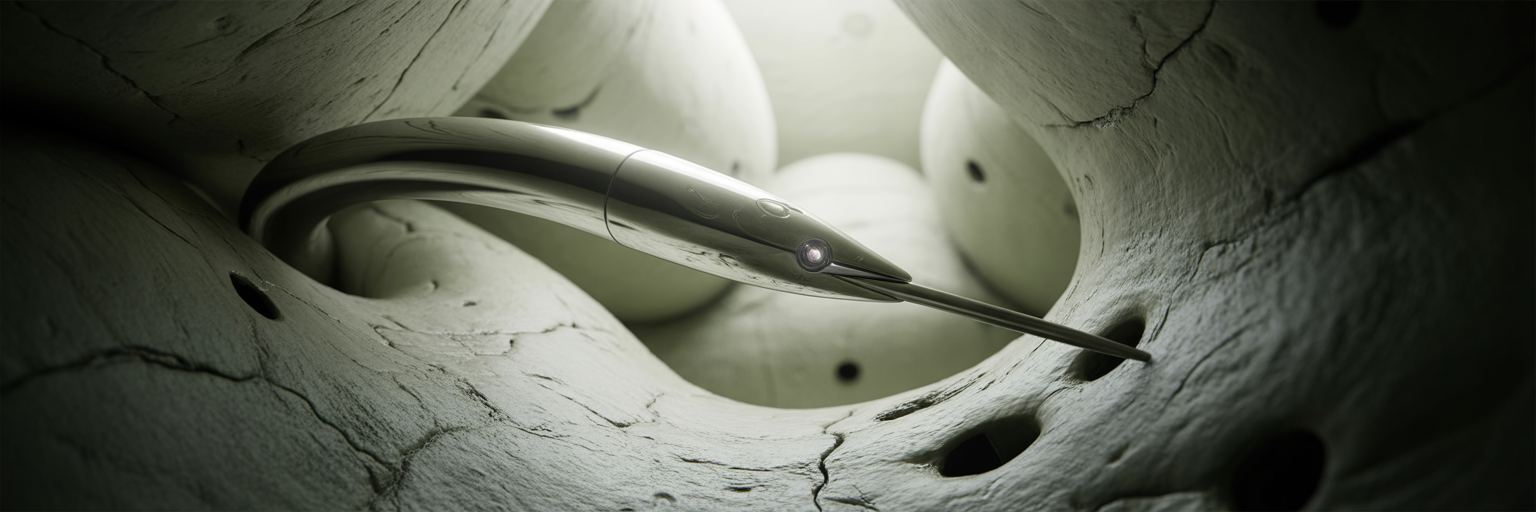 Metaphorical image of a tool entering a narrow opening.