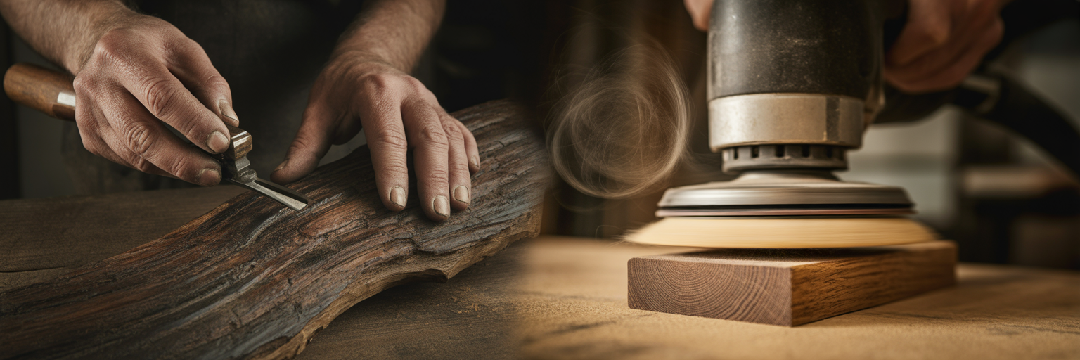 Metaphorical image of hand-stripping versus clipping tools.