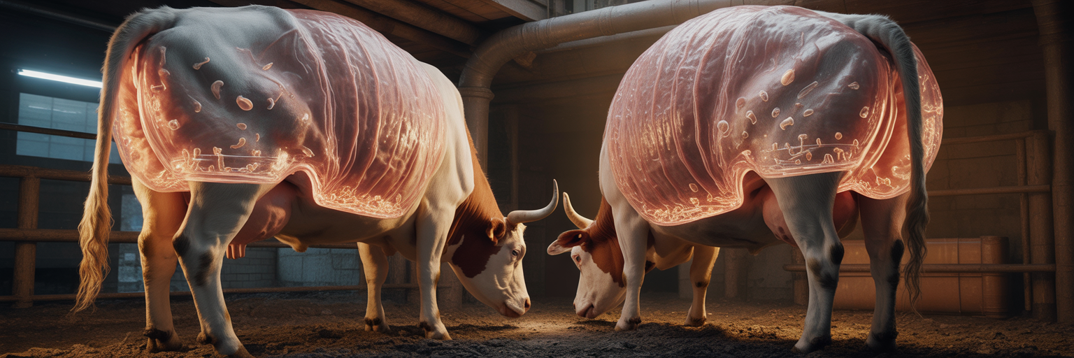 Metaphorical view of a cow's rumen as a biological factory.